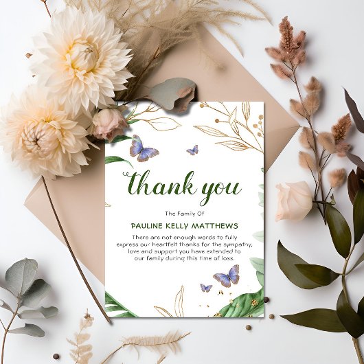 Papillons et verdure | Merci funéraire