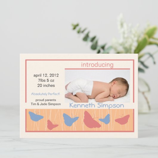 Papillons - faire-part de naissance bébé (Debout devant)