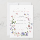 Papillons fleur sauvage Faire-part de mariage rose (Devant)