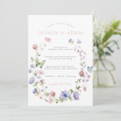 Papillons fleur sauvage Faire-part de mariage rose (Debout devant)