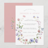 Papillons fleur sauvage Faire-part de mariage rose