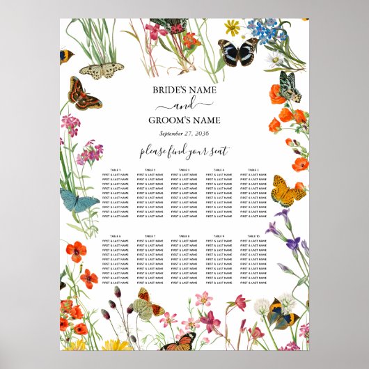 Papillons fleur sauvage Mariage Tableau de sièges (Devant)