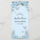 Papillons Floraux bleu ciel clair Quinceañera Menu (Dos)