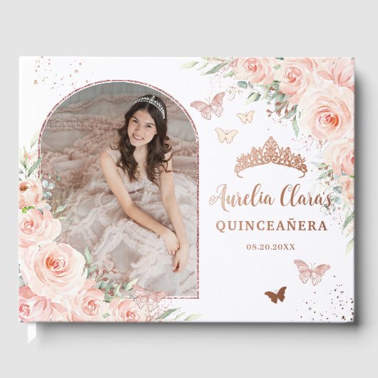 Papillons Floraux Blush Rose Gold Quince XV Photo (Recto)