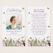 Papillons floraux Carte de prière funéraire commém (Devant & derrière)