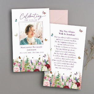 Papillons floraux Carte de prière funéraire commém