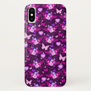 Papillons floraux & coeurs coque iphone rose