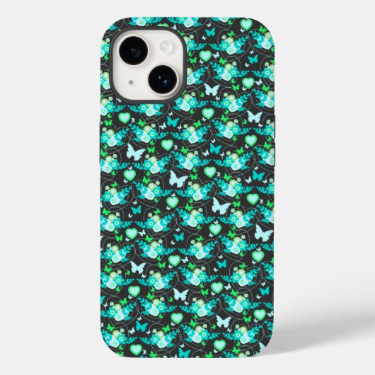 Papillons floraux & coeurs jade coque iphone (Verso)
