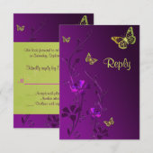 Papillons floraux mauve et citron vert - Carte de  (Devant / Derrière)
