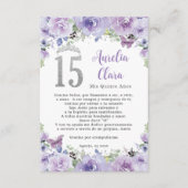 Papillons floraux pourpres Quinceañera Carte de pr (Devant)