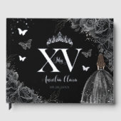 Papillons floraux Rose noirs Silver Quinceañera (Recto)