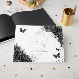 Papillons floraux Rose noirs Silver Quinceañera
