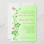 Papillons floraux roses et verts Faire-part de mar (Dos)