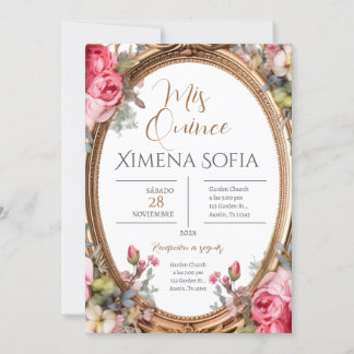Papillons floraux roses Quinceañera Invitation