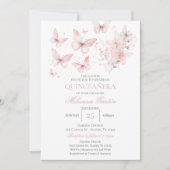 Papillons floraux roses Quinceañera Invitation (Devant)