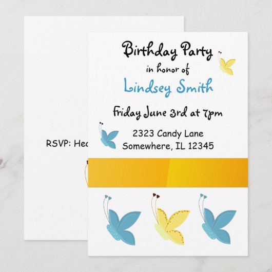 Papillons Invitation Anniversaire (Devant / Derrière)