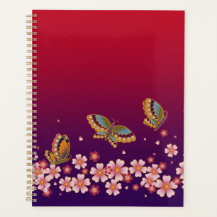 Papillons Japonais Au Milieu De Sakura Fleurit Rou