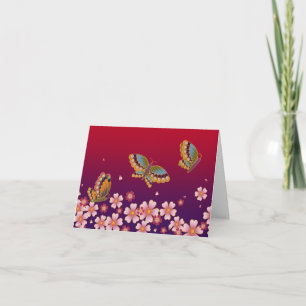 Papillons Japonais Au Milieu De Sakura Fleurit Rou