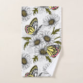 Papillons Jézabel et fleurs marguerites sur blanc (Serviette à main)