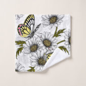 Papillons Jézabel et fleurs marguerites sur blanc (Gant de toilette)