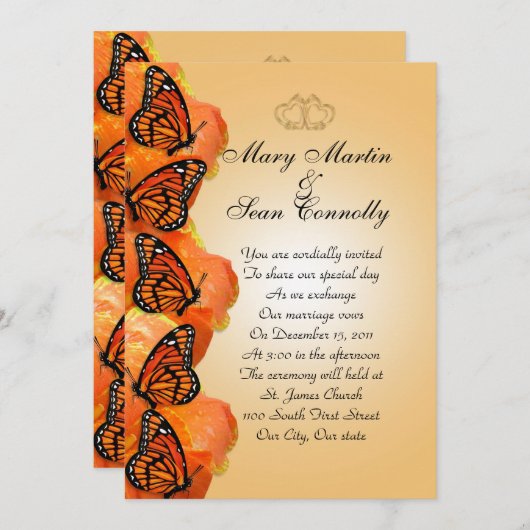 Papillons Monarch faire-part de mariage (Devant / Derrière)