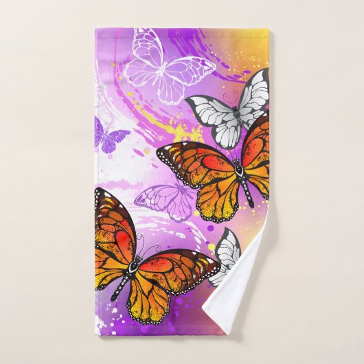 Papillons Monarque sur Arrière - plan pourpre (Serviette à main)
