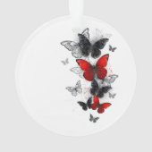 Papillons Morpho Noirs et Rouges en Vol (dos)
