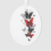 Papillons Morpho Noirs et Rouges en Vol (devant)