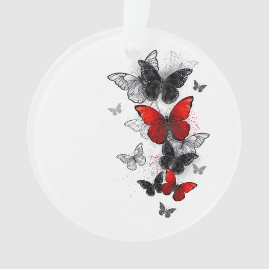 Papillons Morpho Noirs et Rouges en Vol (devant)