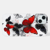 Papillons Morpho Noirs et Rouges en Vol (Verso Horizontal)