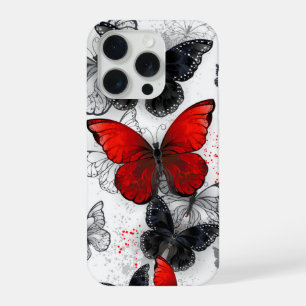 Papillons Morpho Noirs et Rouges en Vol