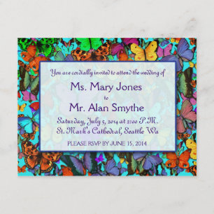 Papillons multicolores Invitations rectangulaires