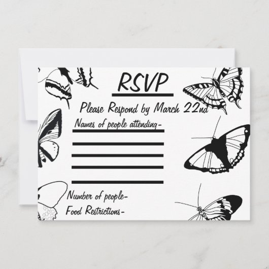 Papillons noirs et blancs Carte Plat RSVP (Devant)