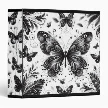 Papillons noirs et blancs Classeur à 3 anneaux