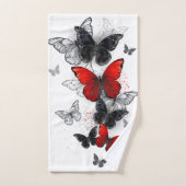 Papillons noirs et rouges volants (Serviette à main)
