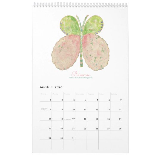 Papillons peints Calendrier vertical 2025 (Mar 2026)