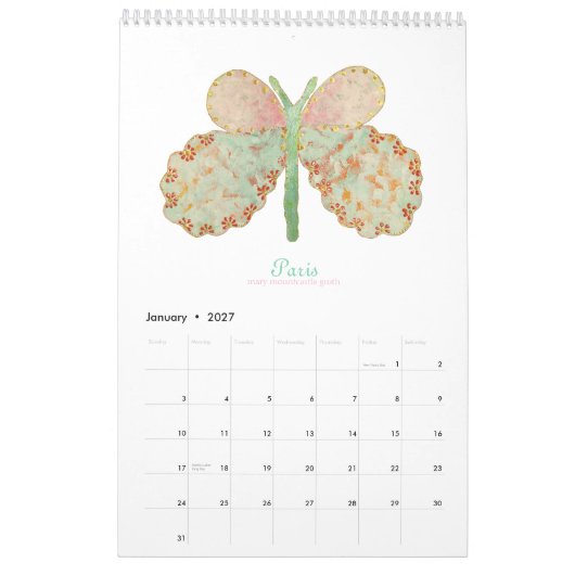 Papillons peints Calendrier vertical 2026 (Jan 2027)