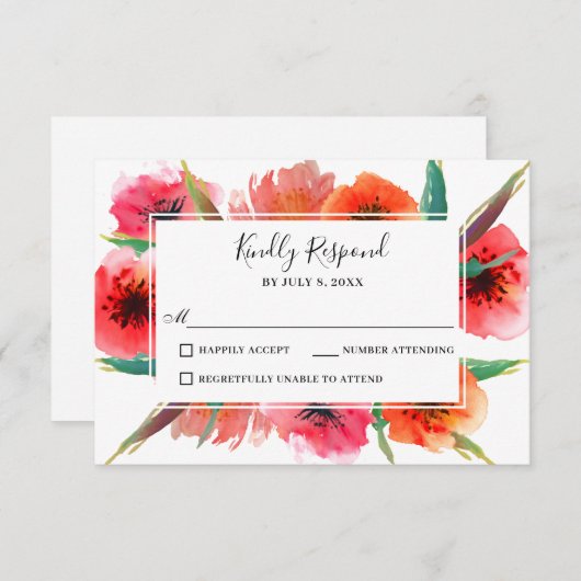 Papillons peints en rouge Mariage floral RSVP (Devant / Derrière)