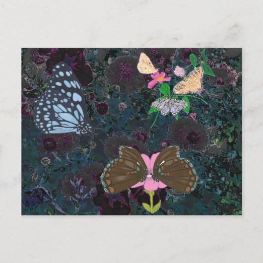 Papillons peints Fleurs Abstraites Cartes postales (Devant)