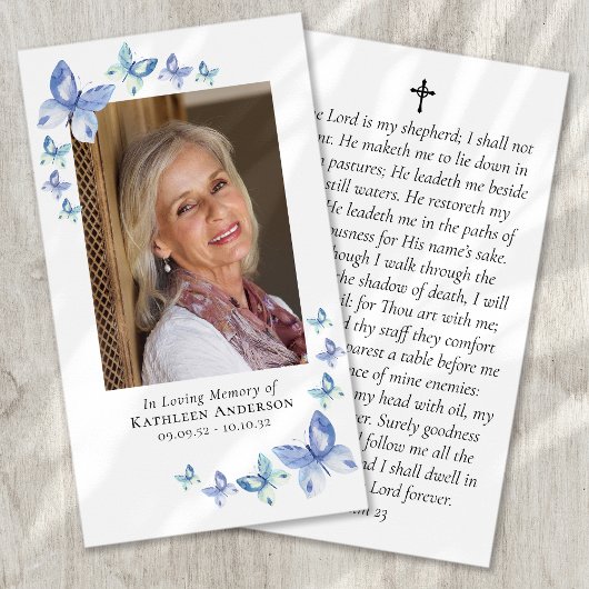 Papillons Photo Carte de prière commémorative