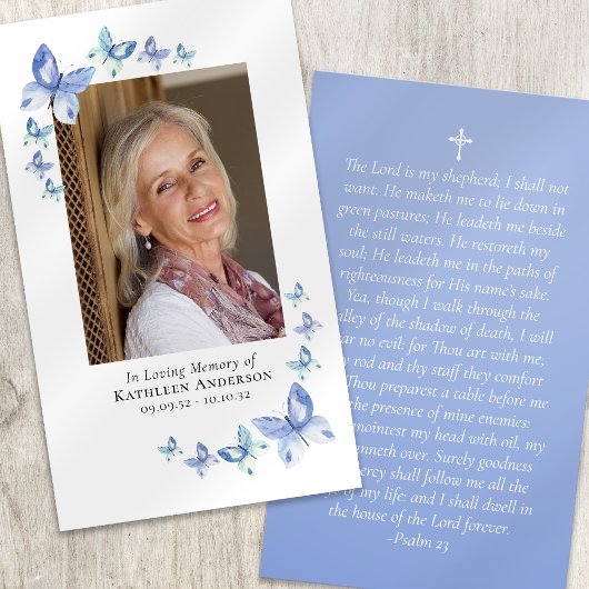 Papillons Photo Carte de prière commémorative