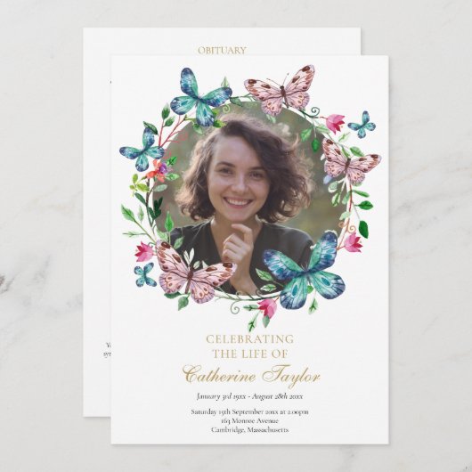 Papillons Photo Funérailles Programme Ordre de ser (Devant / Derrière)