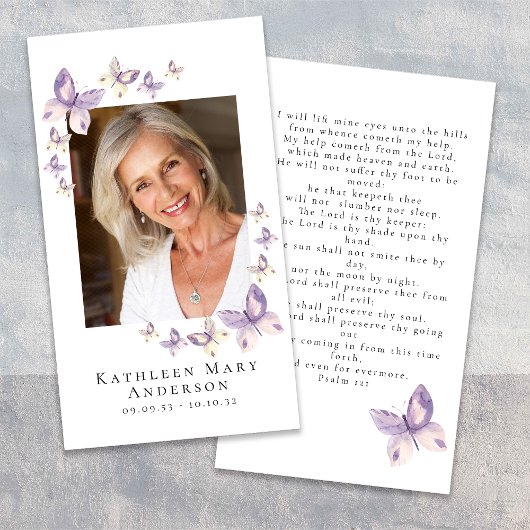 Papillons Photo Funeral Memorial Prayer Card