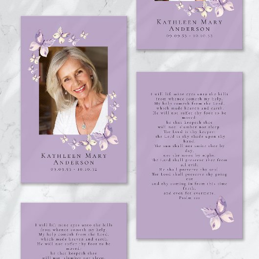 Papillons Photo Funeral Memorial Prayer Card