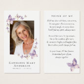 Papillons Photo Funeral Memorial Prayer Card (Devant & derrière)