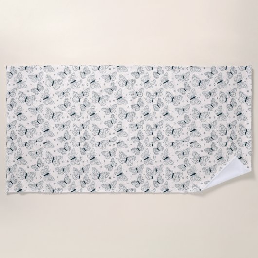 Papillons pour sa serviette de plage verte et blan (Devant)