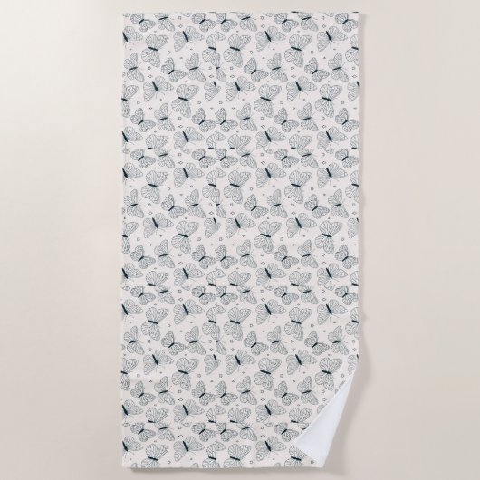 Papillons pour sa serviette de plage verte et blan (Devant)