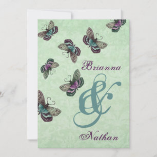 Papillons pourpres et Aqua Faire-part de mariage