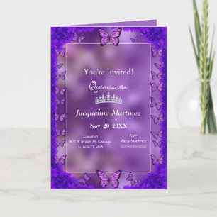 Papillons pourpres Quinceanera Carte d'invitation