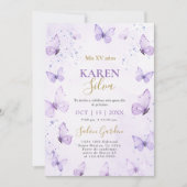 Papillons pourpres Quinceañera Invitation (Devant)